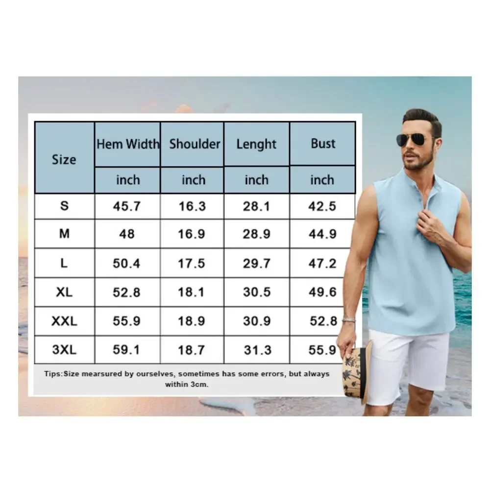 Hawalili Mens Sleeveless Henley Neck Beach Shirt Sky Blue Size XL - Picture 7 of 7